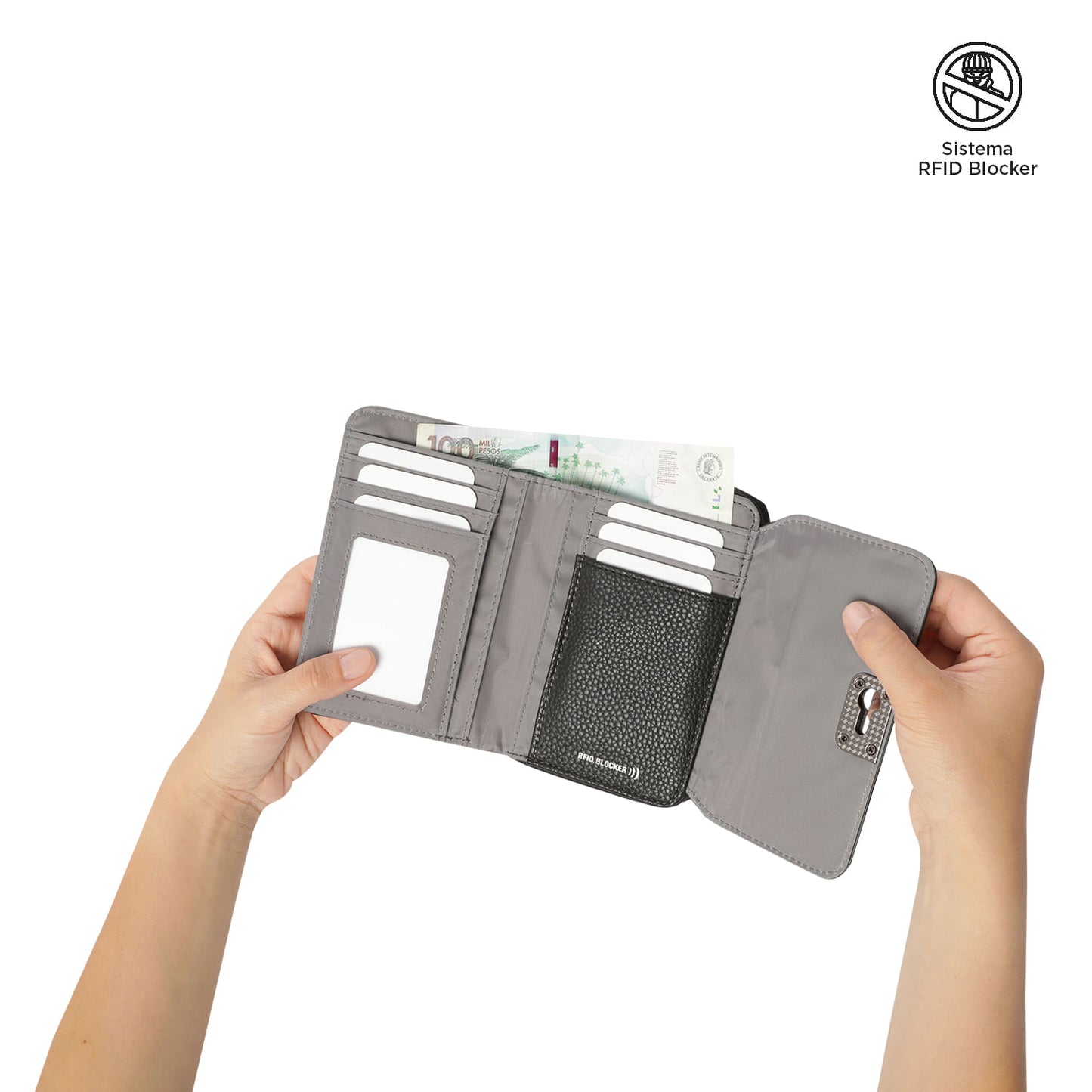 Billetera Smooth Cri con RFID Blocker Negra