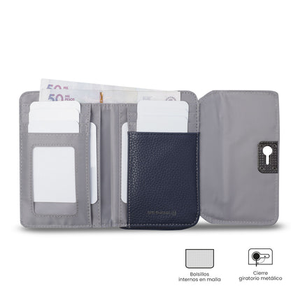 Carteira feminina Smooth Cri com bloqueador RFID, azul
