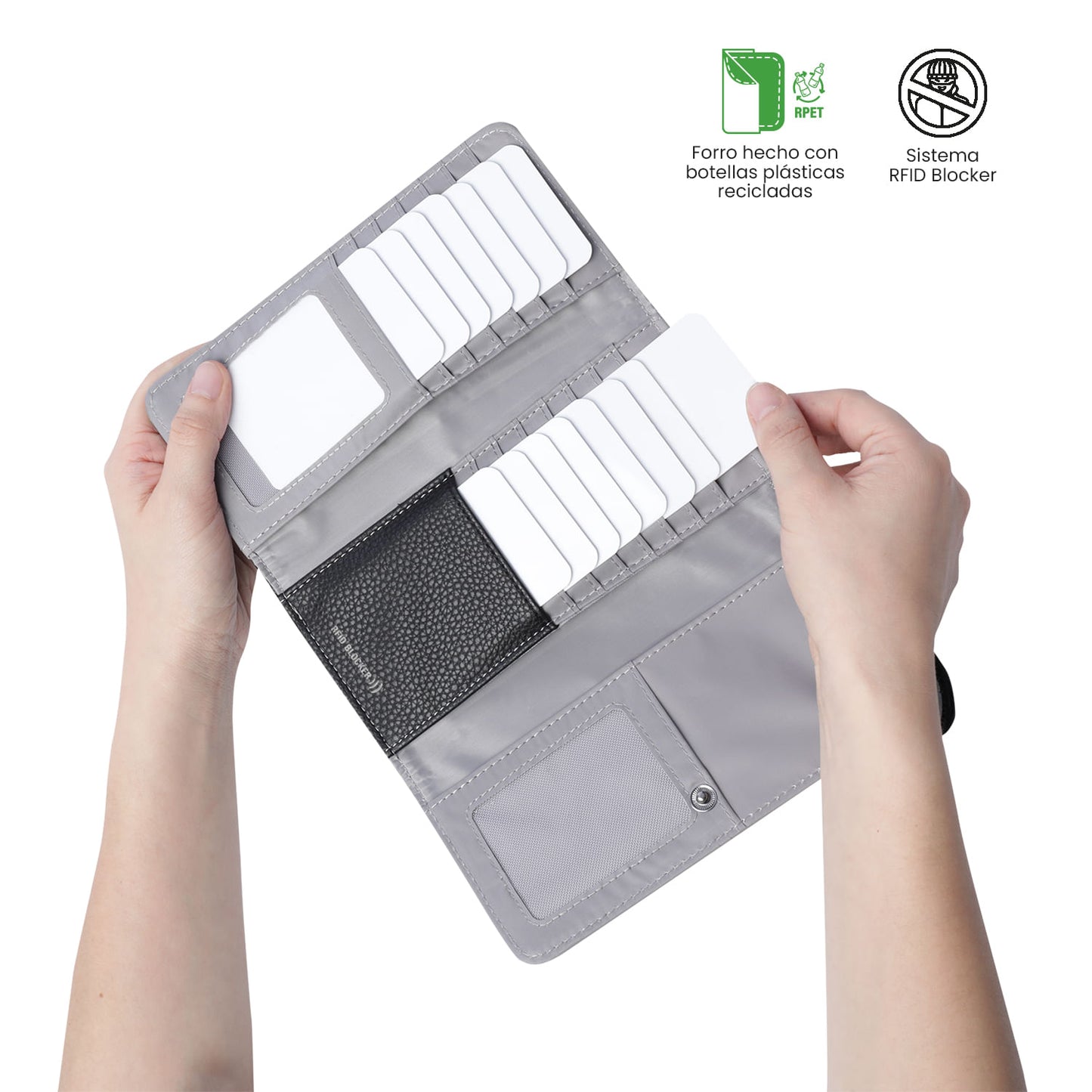 Carteira feminina Smooth Sub com bloqueador RFID, preta