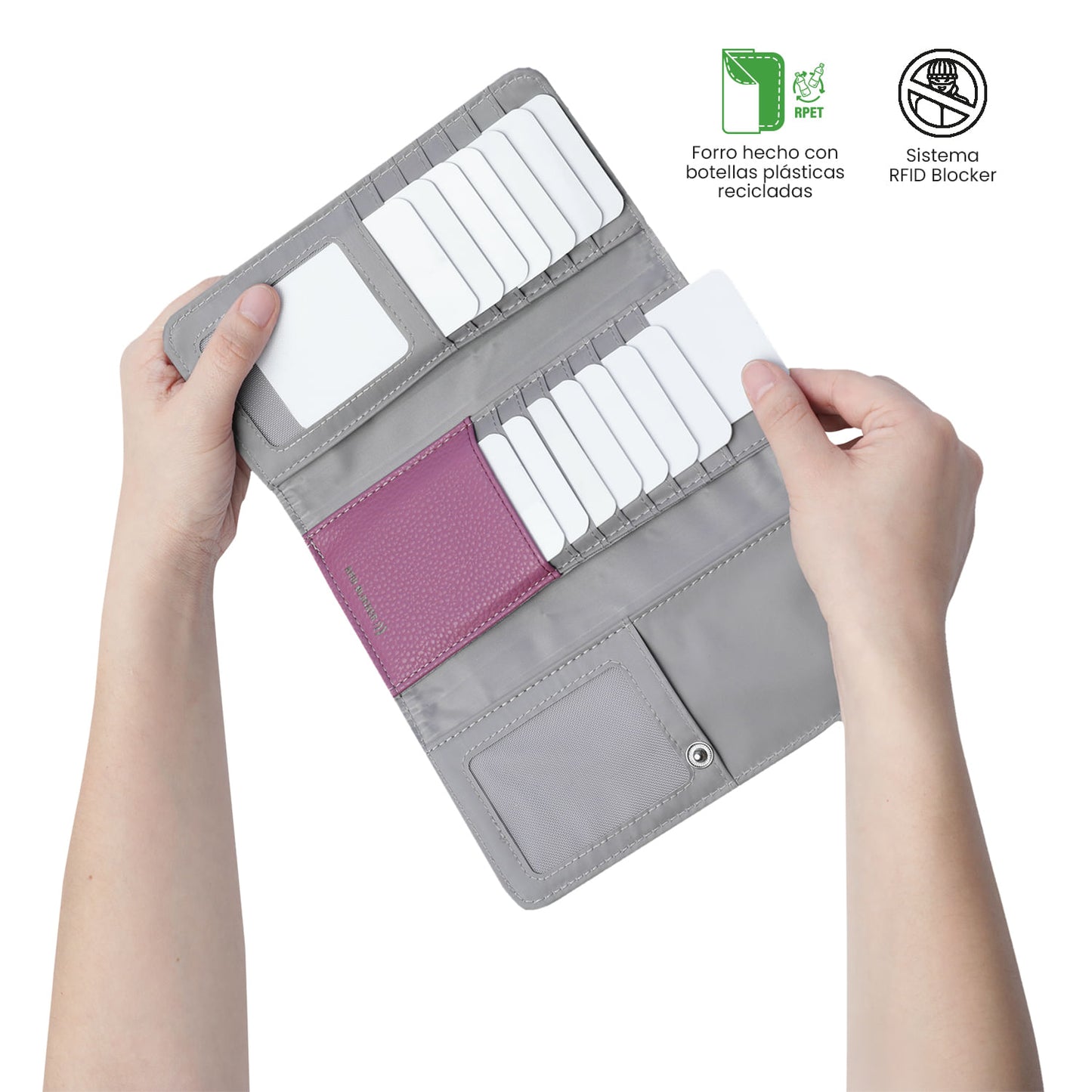 Carteira feminina Smooth Sub com bloqueador RFID, rosa.