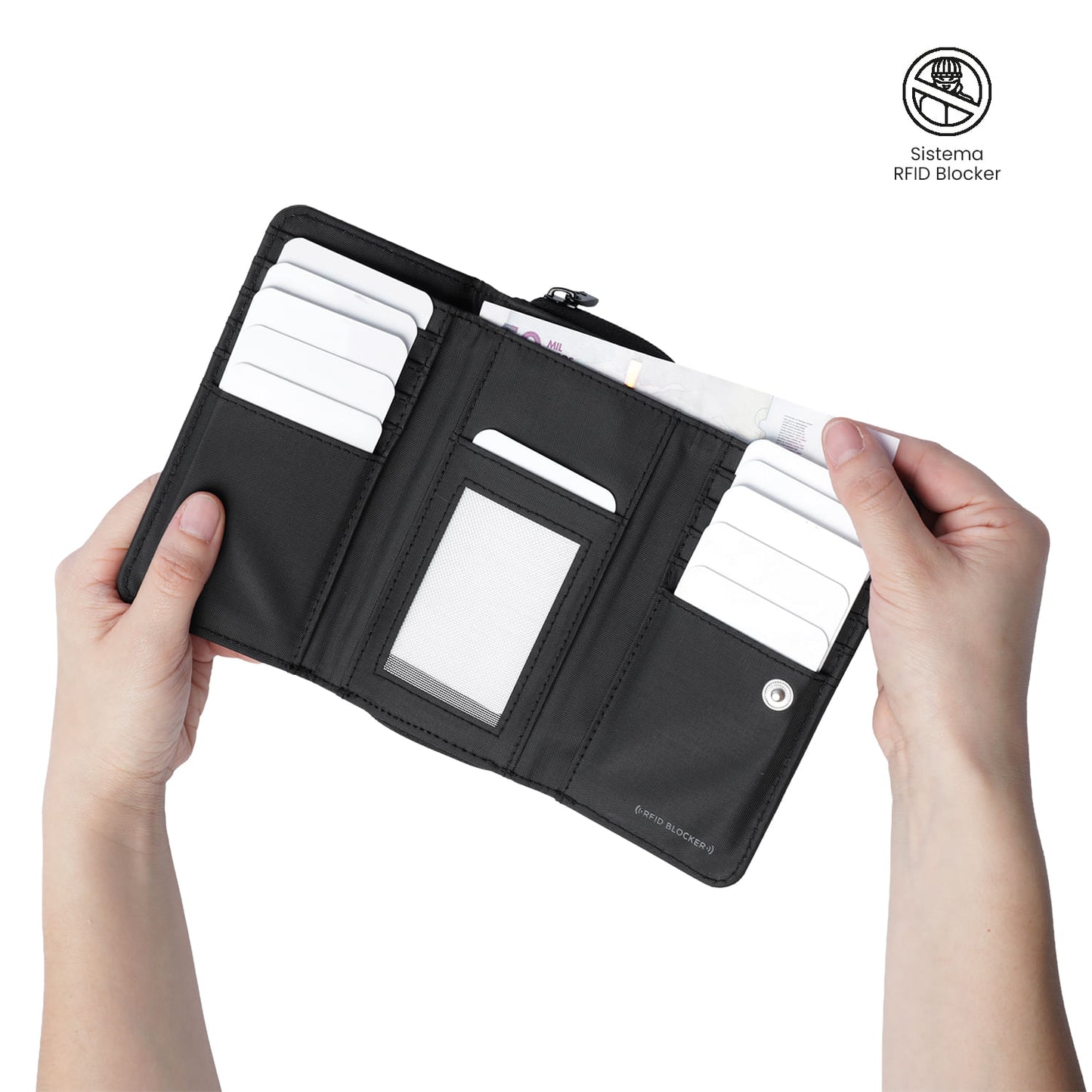 Carteira feminina Texture Var com bloqueador RFID, preta