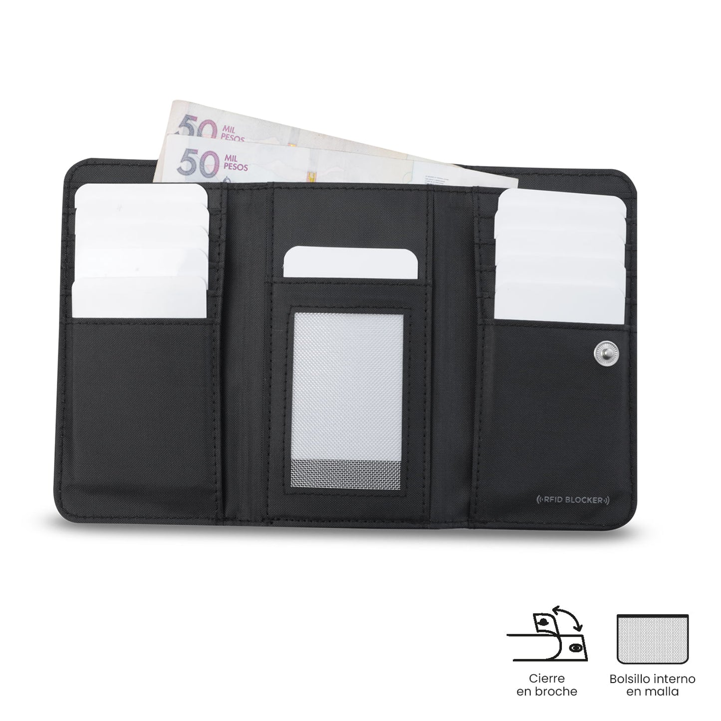 Carteira feminina Texture Var com bloqueador RFID, preta