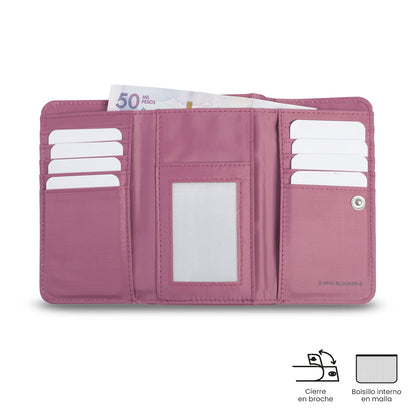 Carteira feminina Texture Var com bloqueador RFID, rosa.