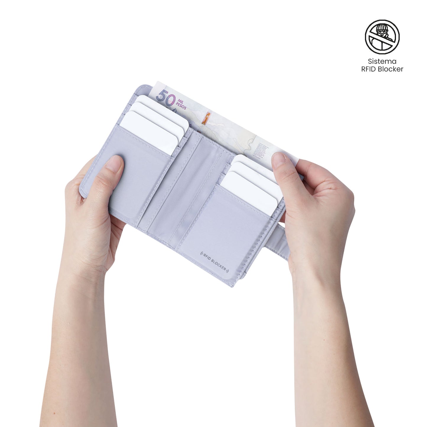 Carteira feminina texturizada fosca com bloqueador RFID roxo