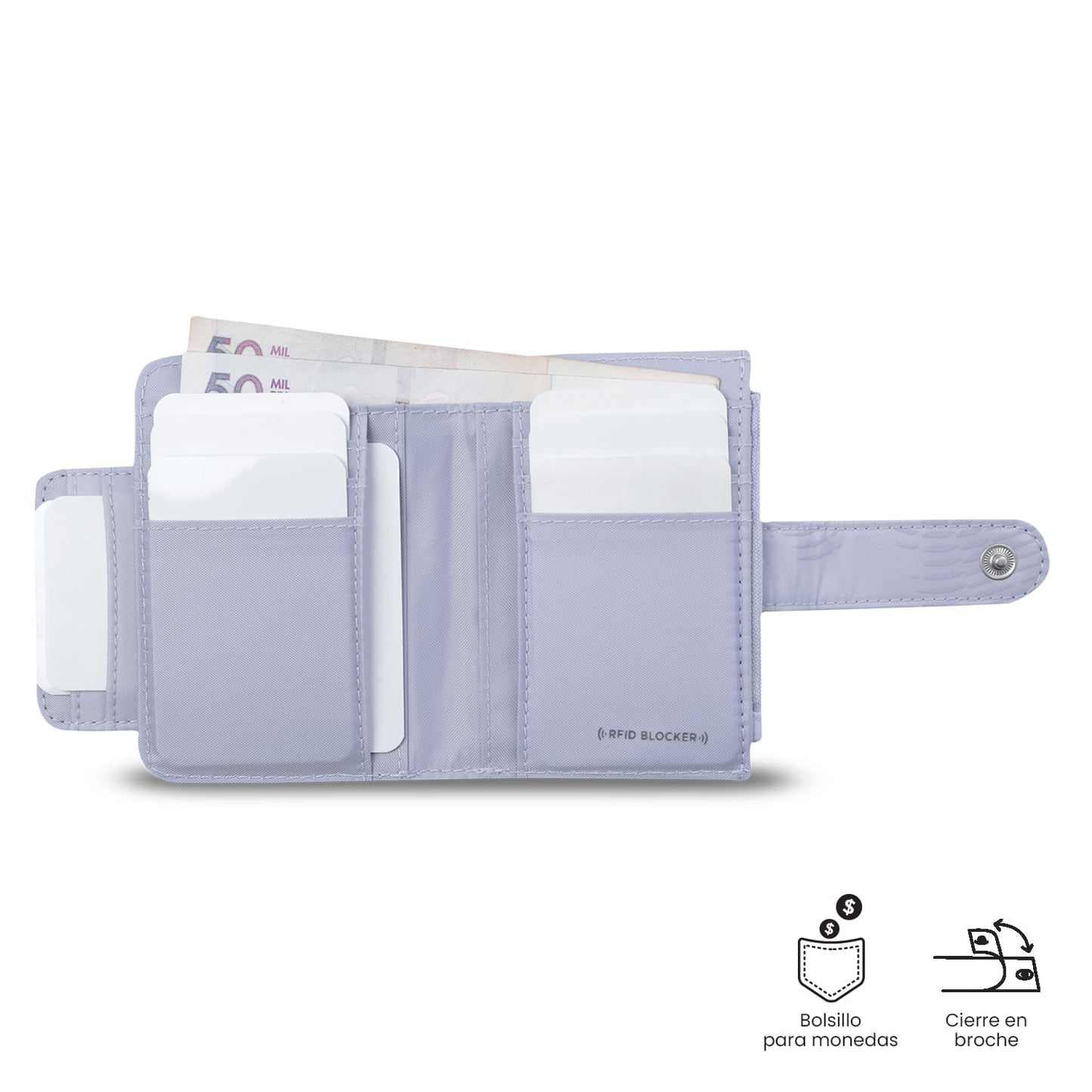 Carteira feminina texturizada fosca com bloqueador RFID roxo
