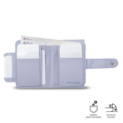Carteira feminina texturizada fosca com bloqueador RFID roxo