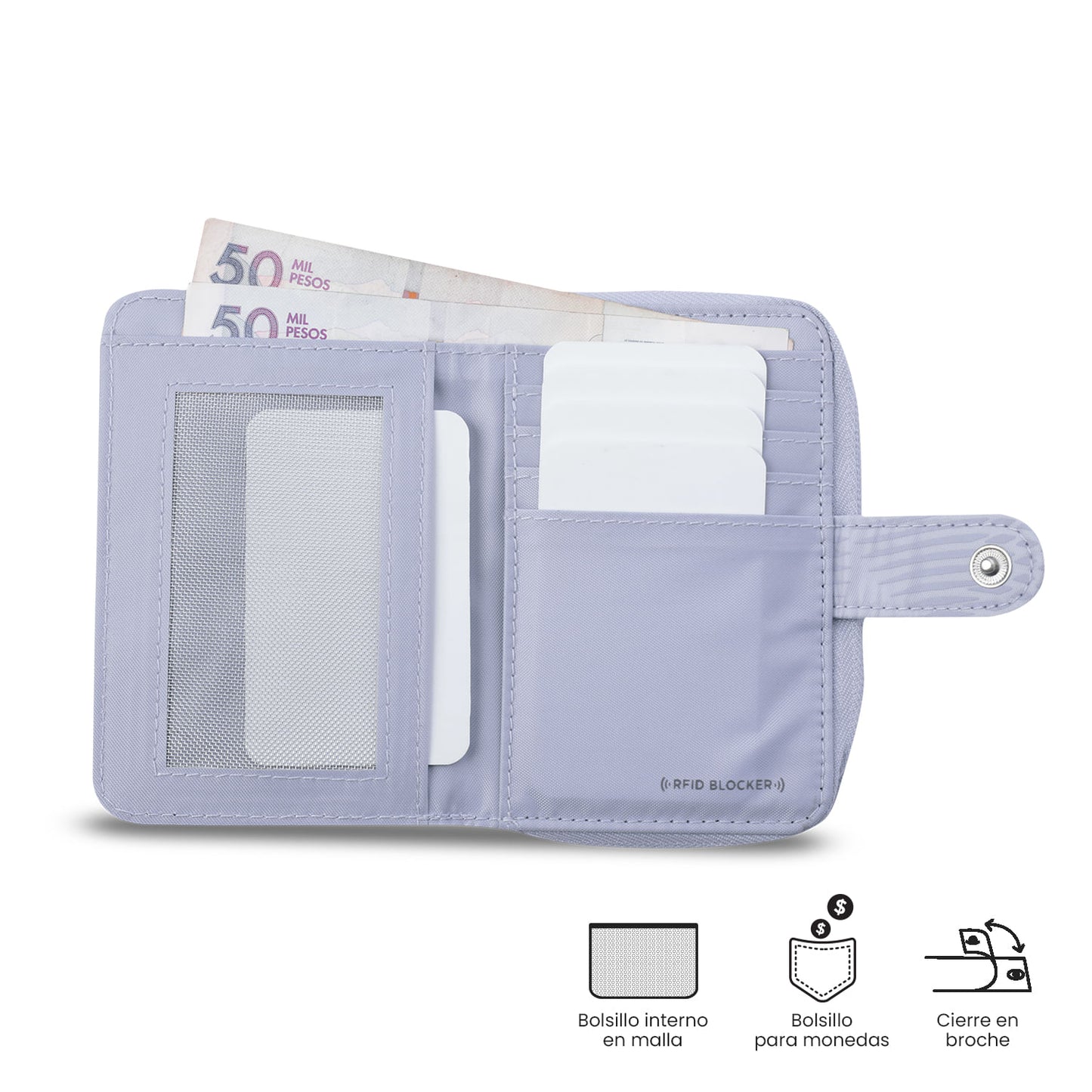 Carteira feminina Texture Twi com bloqueador RFID, roxa