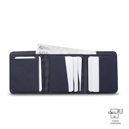 Carteira masculina grande de madeira com bloqueador RFID, azul.