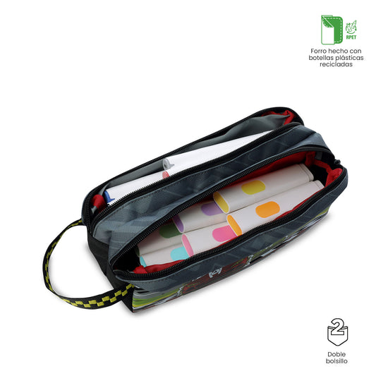 Cartuchera Escolar Grande para Niño 2 Cuerpos Grand Prix Gris