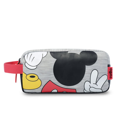 Estojo escolar grande para meninos, com 2 compartimentos, Mickey Clássico Cinza.