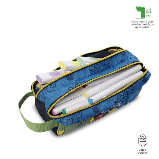 Cartuchera Escolar Grande para Niño 2 Cuerpos Mickey Azul