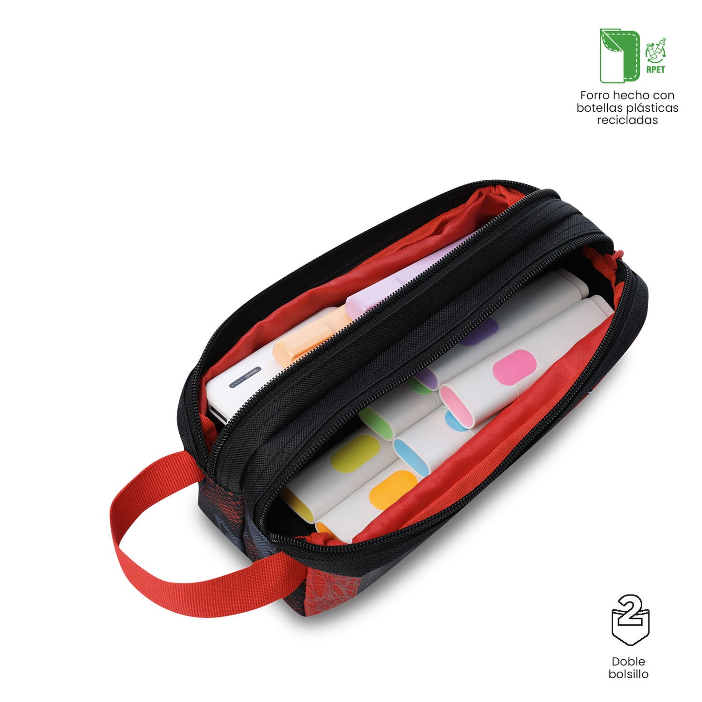 Cartuchera Escolar Grande para Niño 2 Cuerpos Spiderman Hero Negra