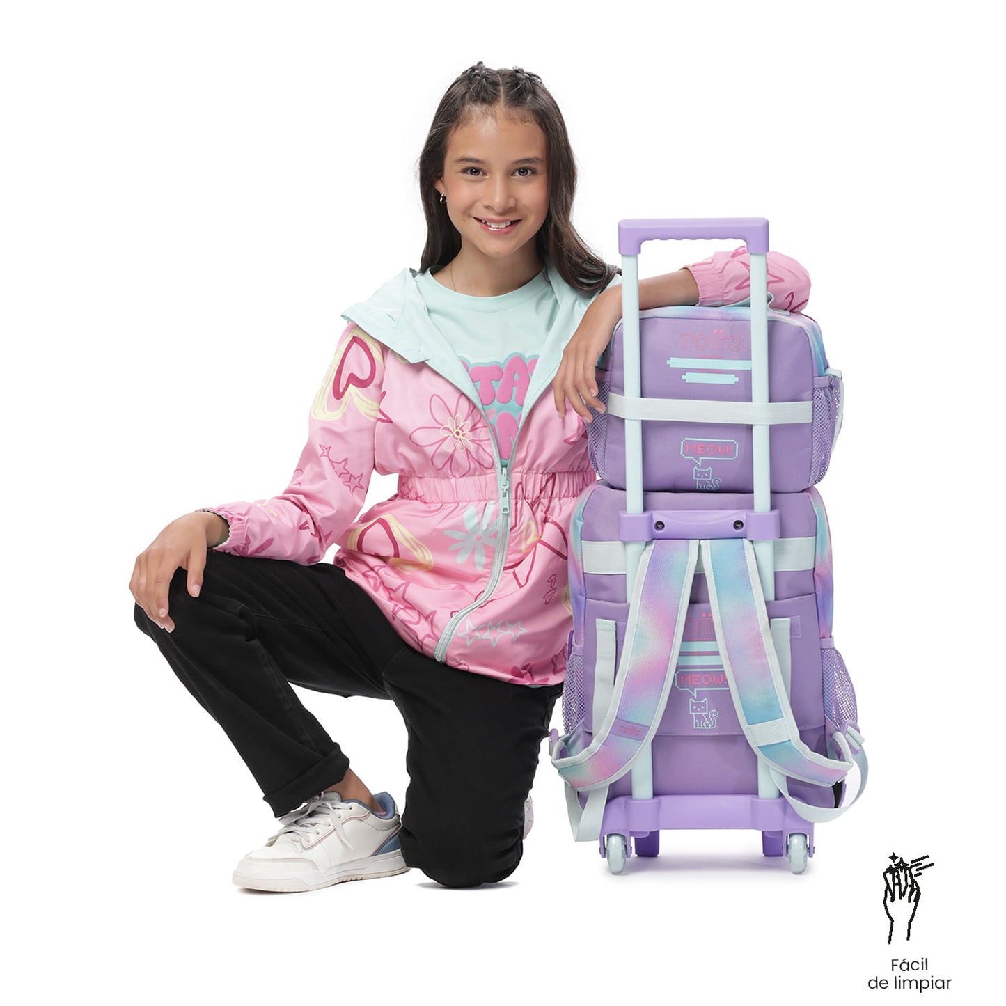 Lancheira térmica grande roxa Andy Cat para meninas