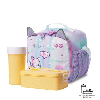 Lancheira térmica grande roxa Andy Cat para meninas