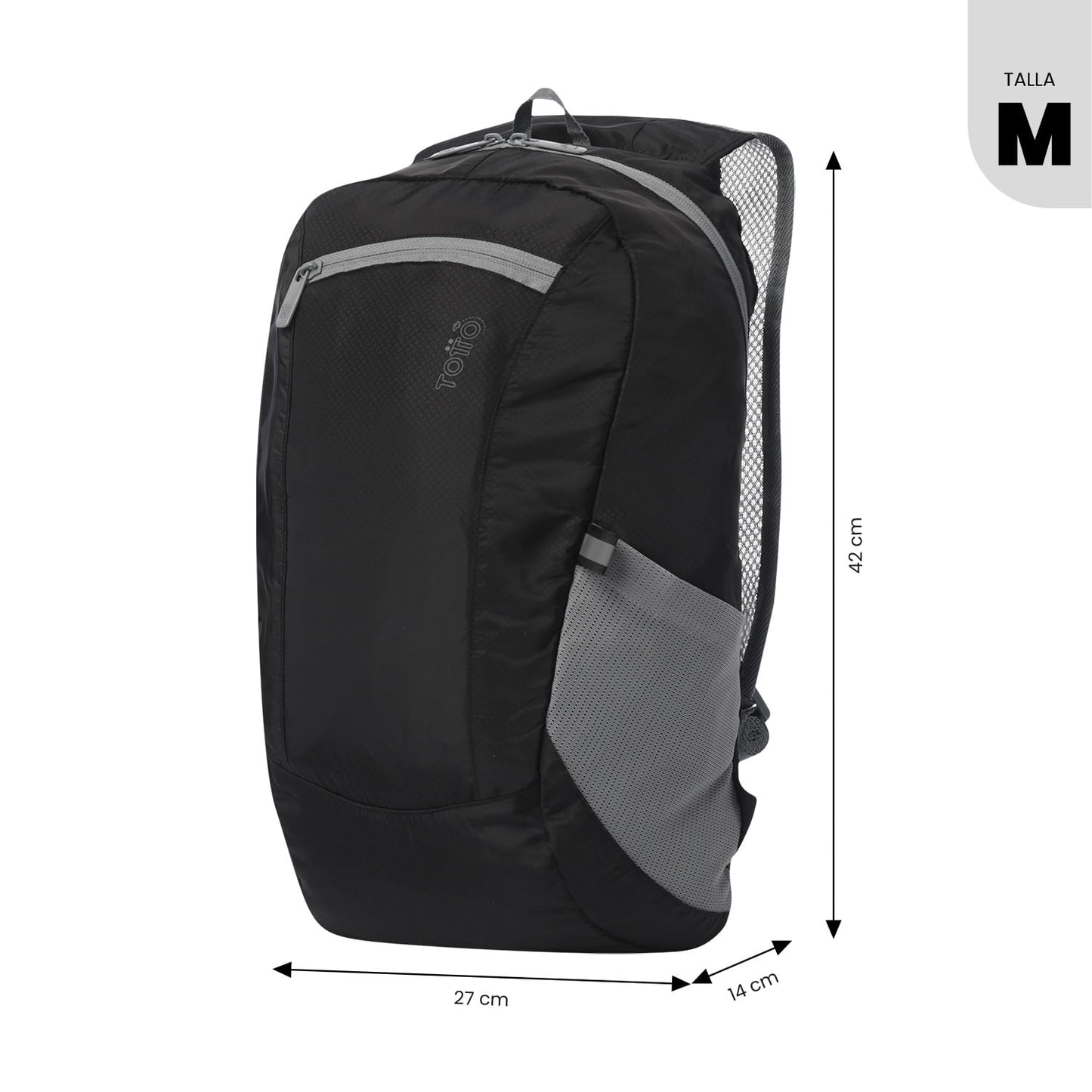 Mochila dobrável e leve Troker tamanho médio, preta.