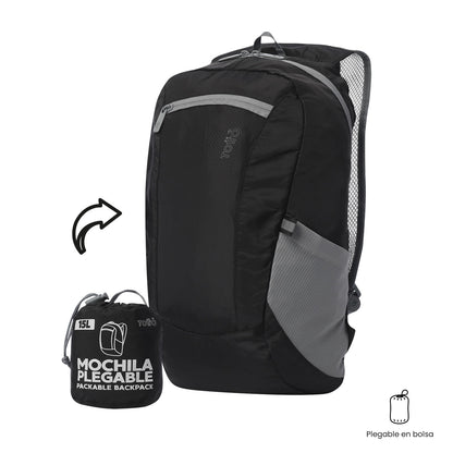 Mochila dobrável e leve Troker tamanho médio, preta.