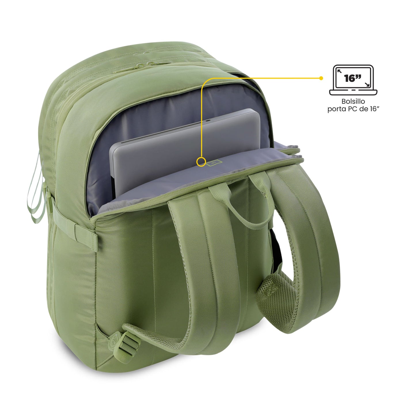 Mochila de viagem grande e fácil de usar, verde.