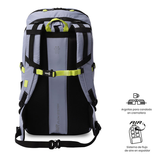 Mochila Summit 35 Outdoor, roxa, com sistema de pederneira