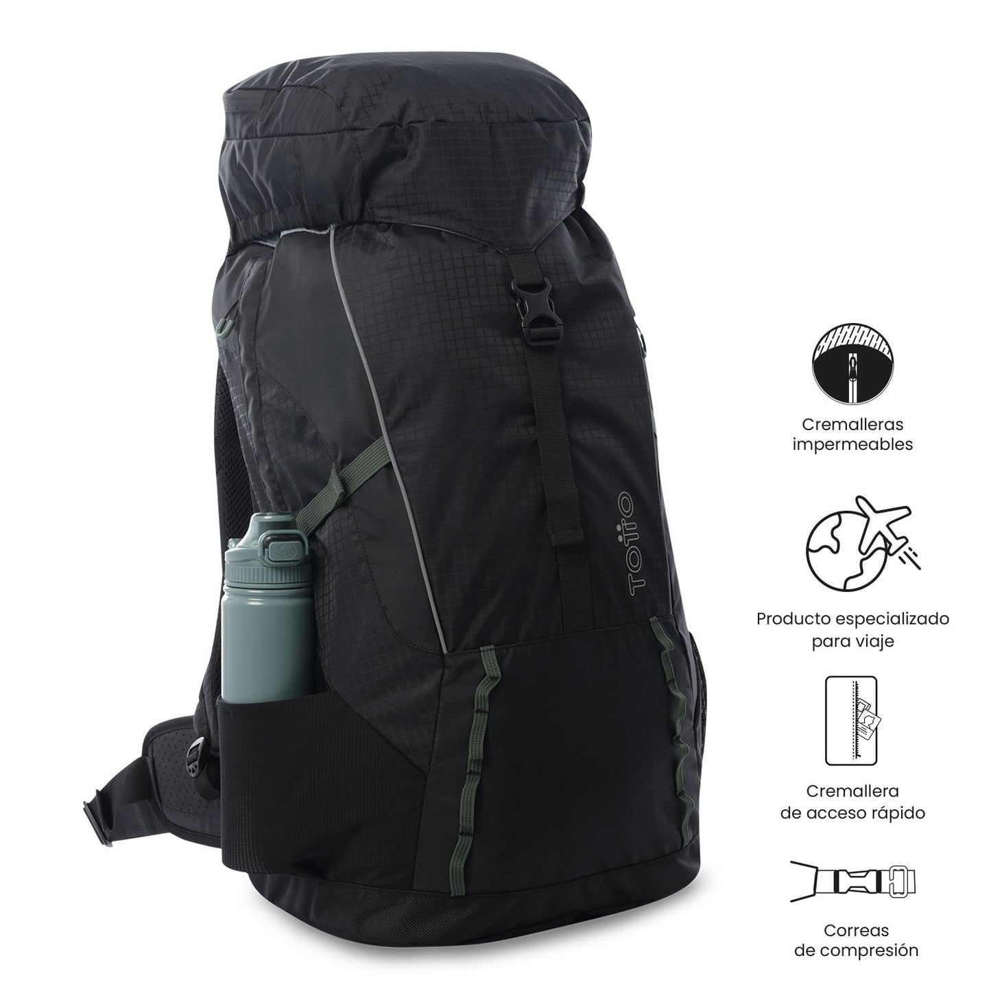 Mochila Summit 50 tamanho médio para atividades ao ar livre, preta