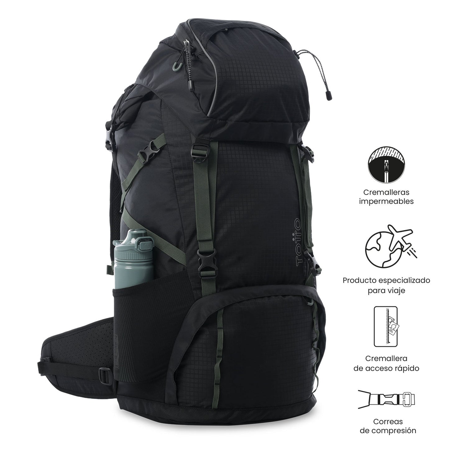 Mochila para atividades ao ar livre Summit 65 Grande Preta
