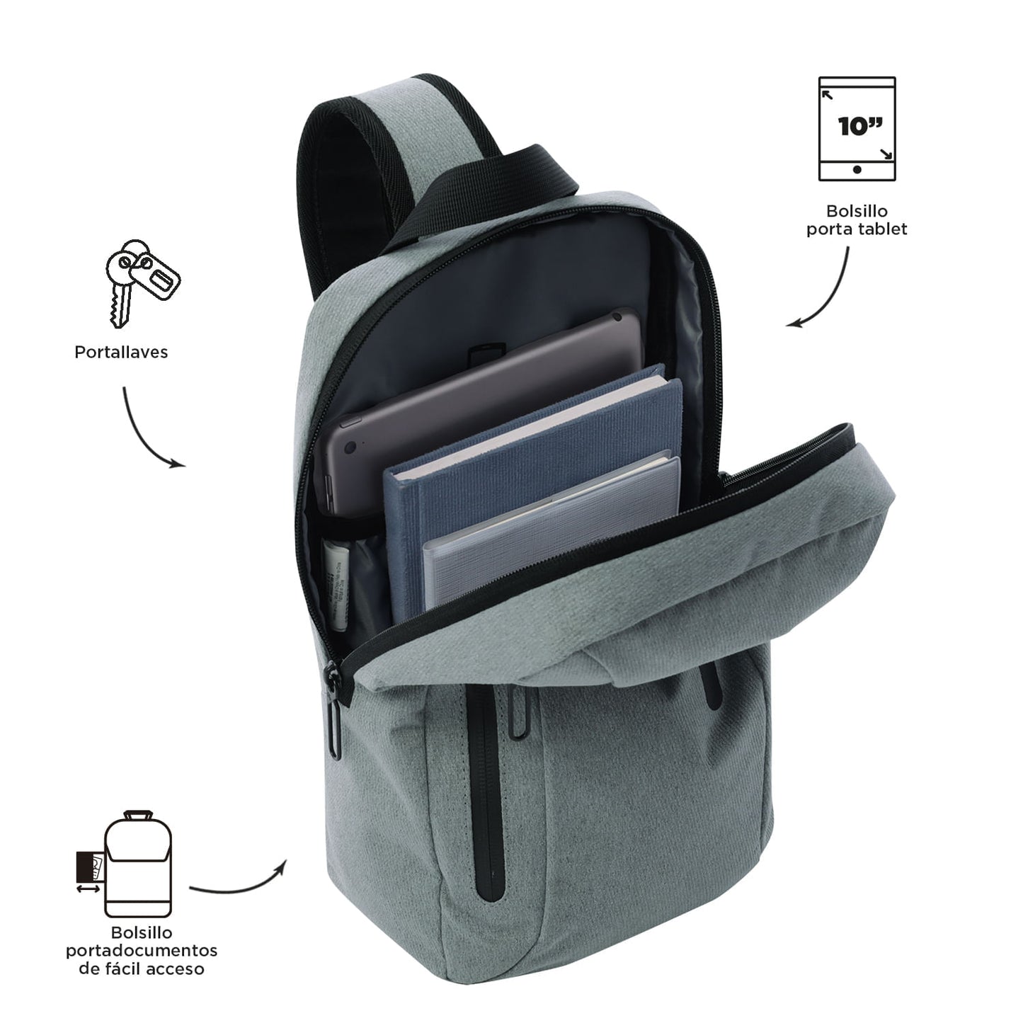 Bolsa masculina de feltro cinza para tablets de 10 polegadas.