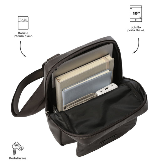 Bolsa masculina com suporte para tablet de 10 polegadas, modelo Salem médio, marrom.