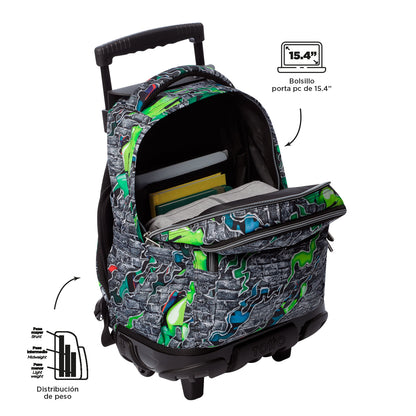 Morral Ruedas Niño Porta PC 15.4" Bomper Renglon Gris