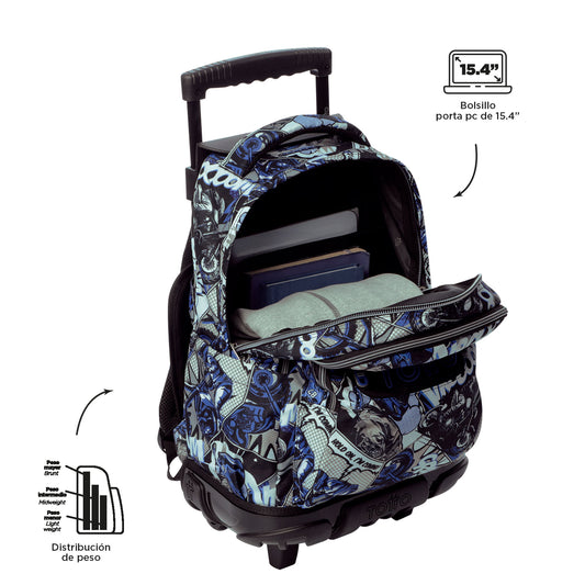 Morral Ruedas Niño Porta PC 15.4" Bomper Renglon Gris