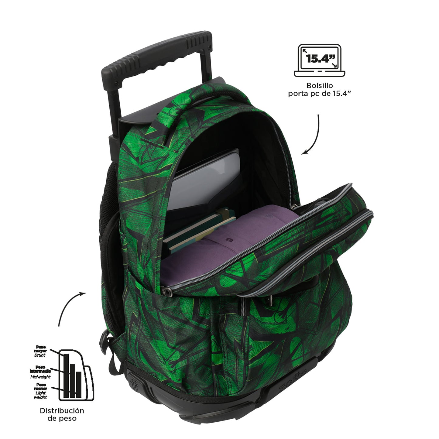 Morral con Ruedas para Niño Porta PC 15.4" Bomper Renglon Verde