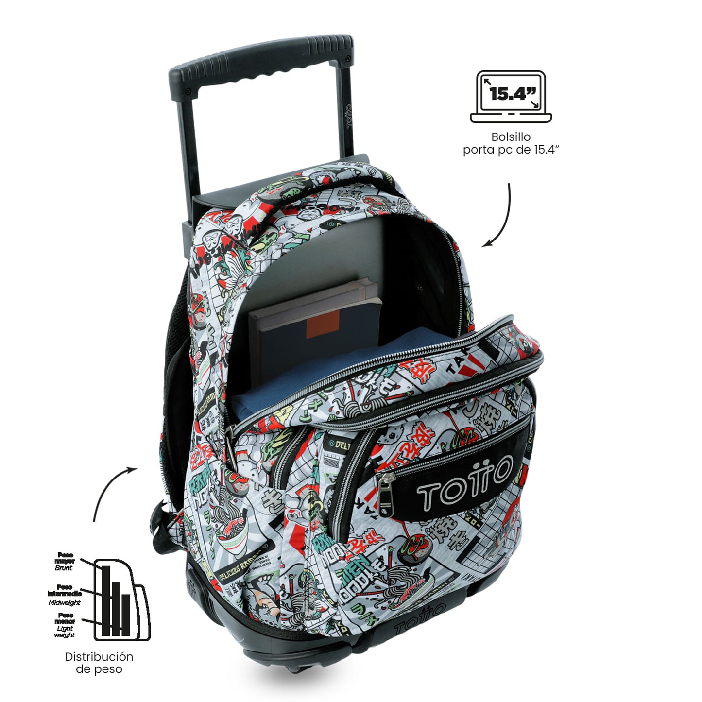 Maleta para Niño con ruedas Porta PC 15.4" Renglón Gris