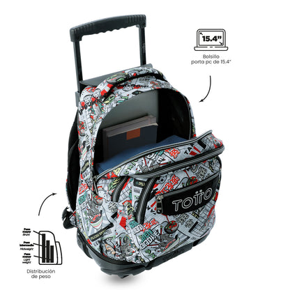 Maleta para Niño con ruedas Porta PC 15.4" Renglón Gris