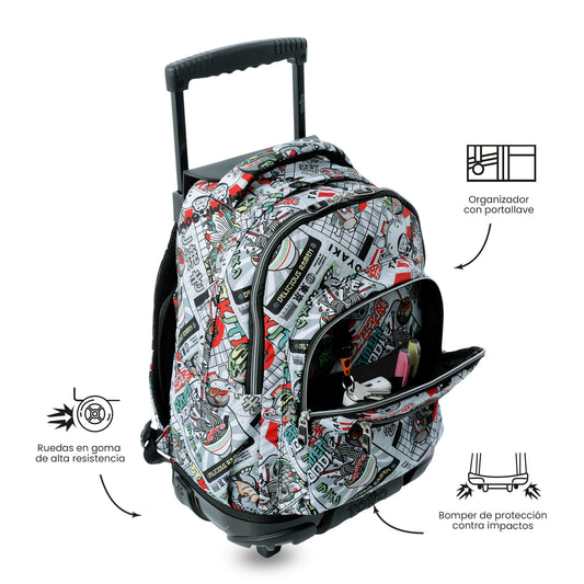 Maleta para Niño con ruedas Porta PC 15.4" Renglón Gris