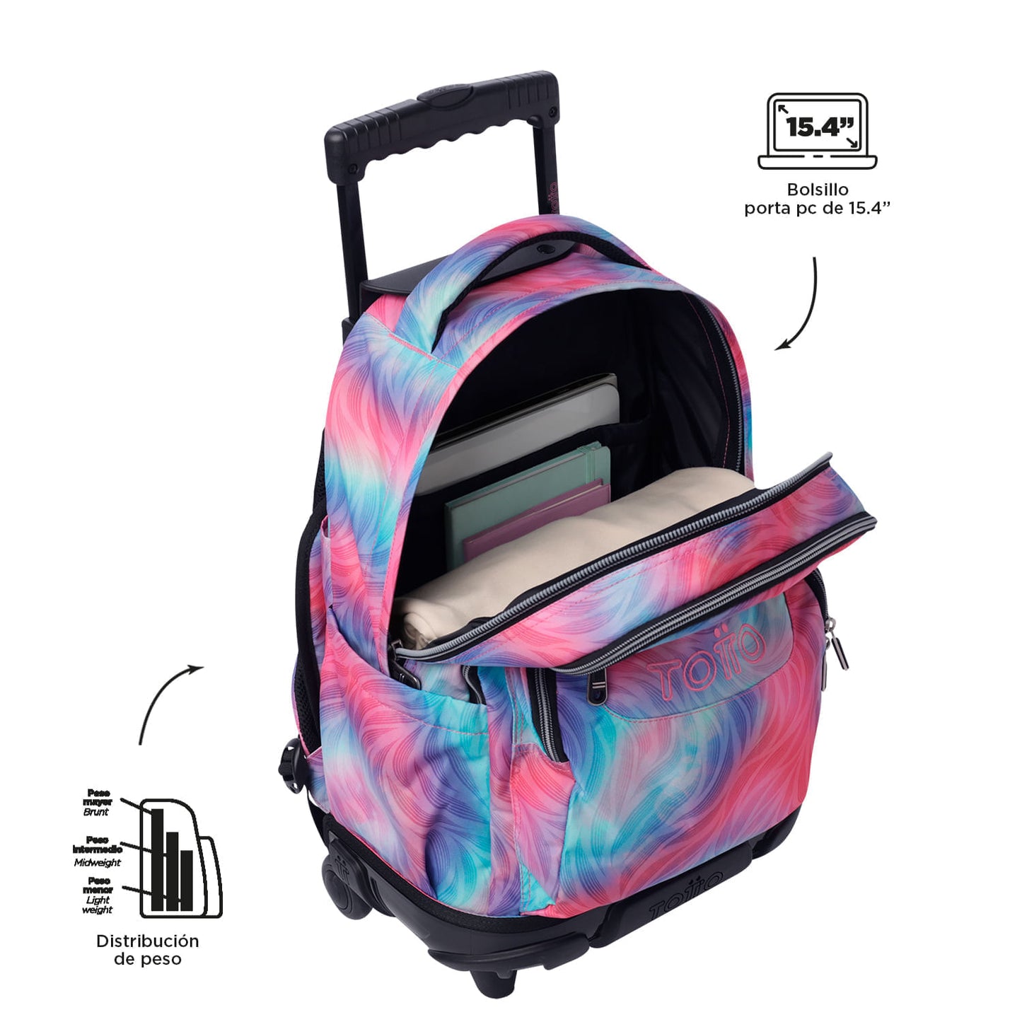 Morral con Ruedas para Niña Porta PC 15.4" Renglones Glitter Rosado