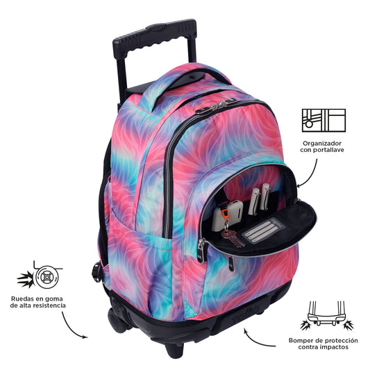 Morral con Ruedas para Niña Porta PC 15.4" Renglones Glitter Rosado