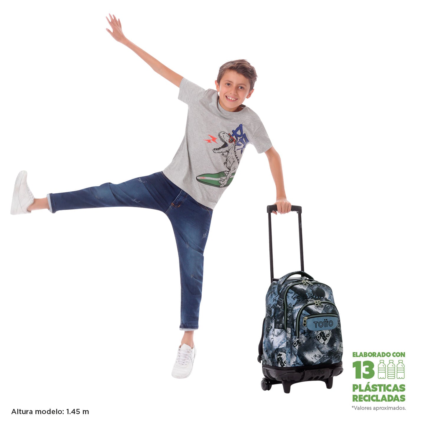 Morral con Ruedas para Niño Porta PC 15.4" Renglones Gris