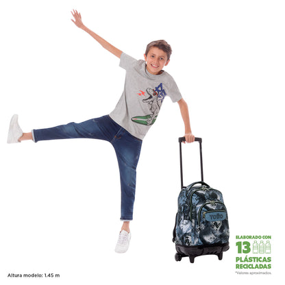 Morral con Ruedas para Niño Porta PC 15.4" Renglones Gris