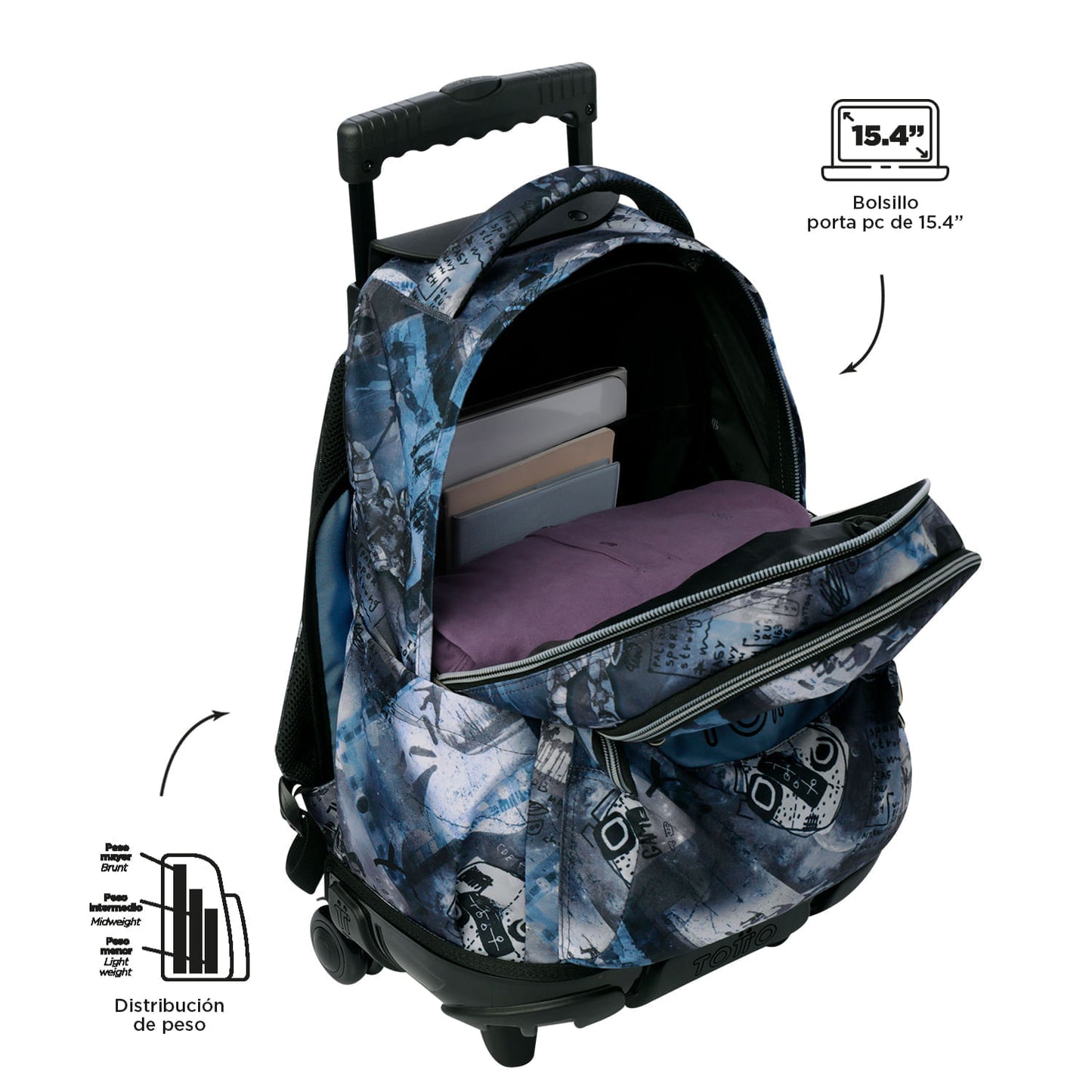 Morral con Ruedas para Niño Porta PC 15.4" Renglones Gris