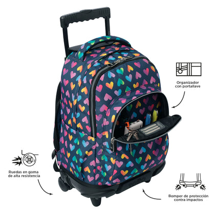 Morral con Ruedas para Niña Porta PC 15.4" Renglones Gris