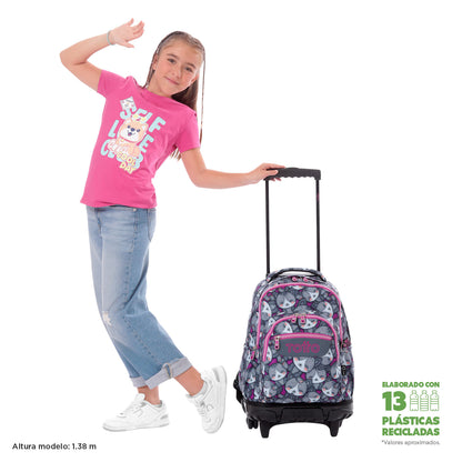 Morral con Ruedas Niña Porta PC 15.4" Renglones Gris