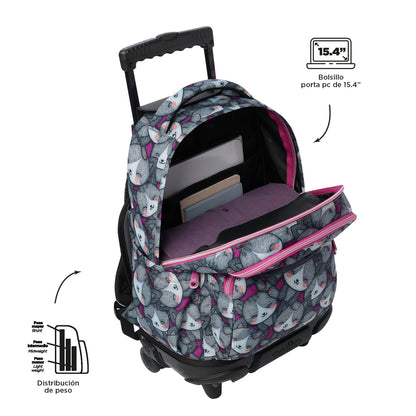 Morral con Ruedas Niña Porta PC 15.4" Renglones Gris