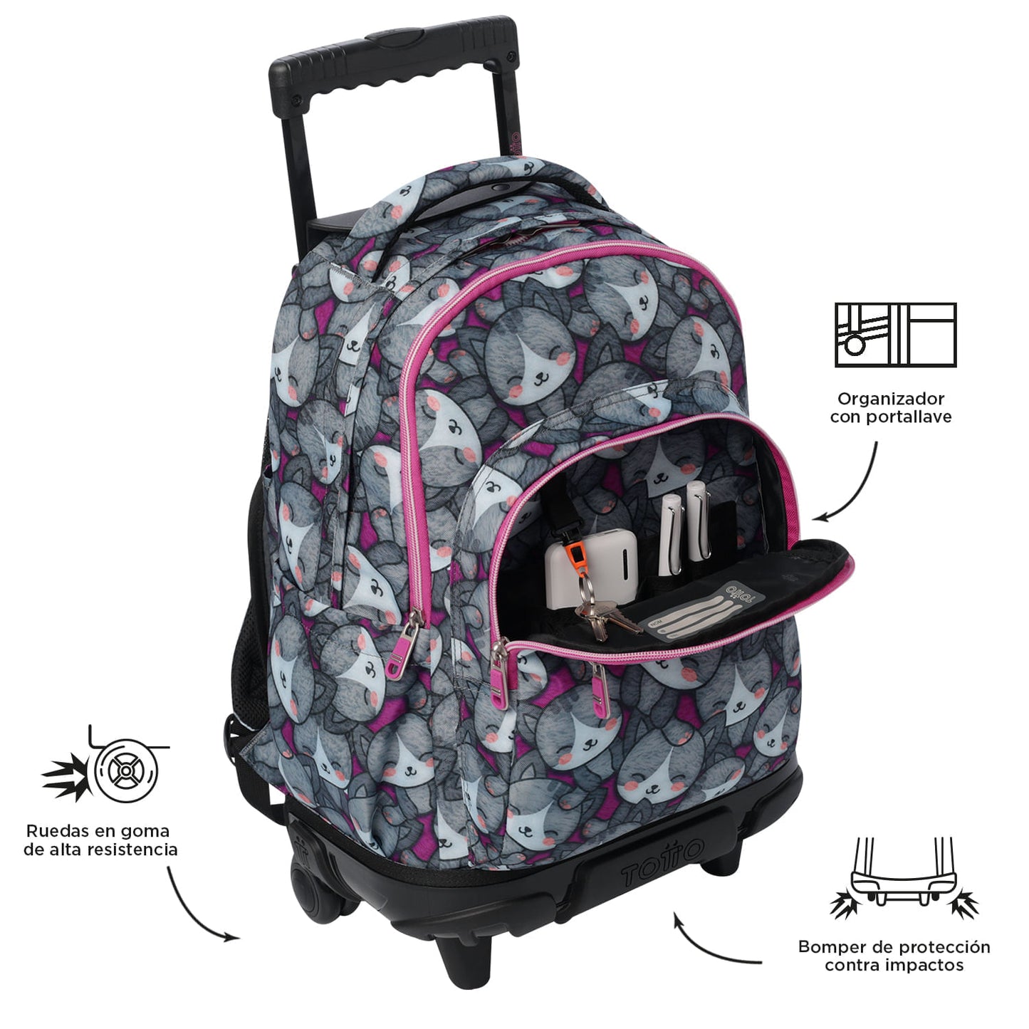 Morral con Ruedas Niña Porta PC 15.4" Renglones Gris