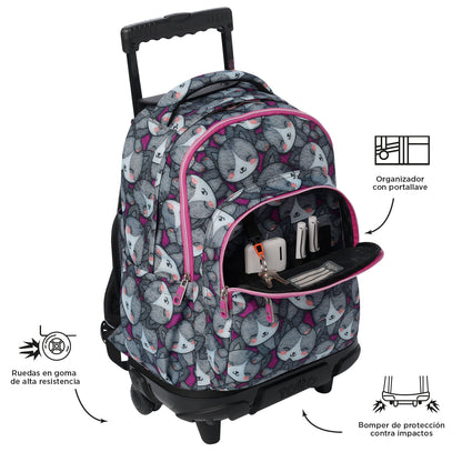 Morral con Ruedas Niña Porta PC 15.4" Renglones Gris