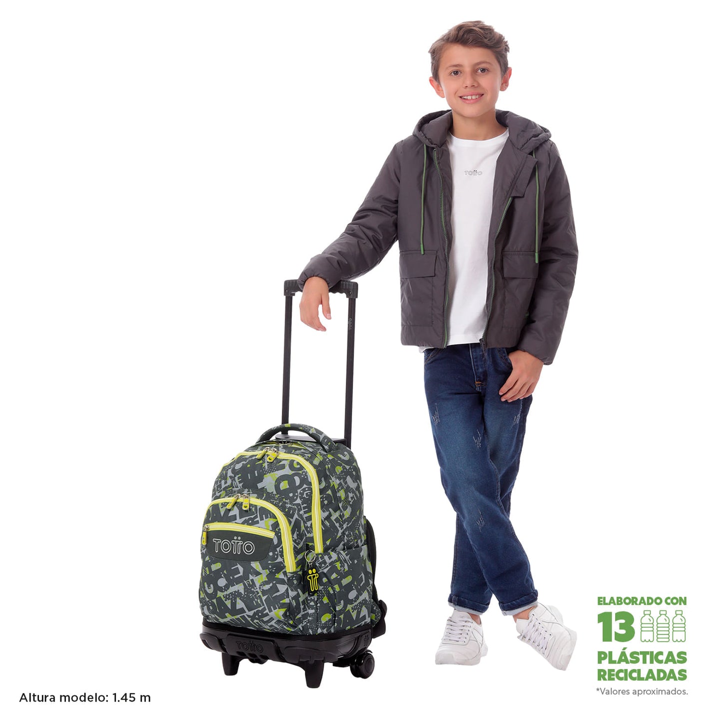 Morral con Ruedas Niño Porta PC 15.4" Renglones Gris