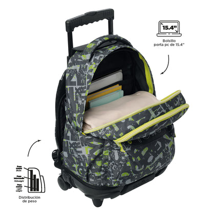 Morral con Ruedas Niño Porta PC 15.4" Renglones Gris