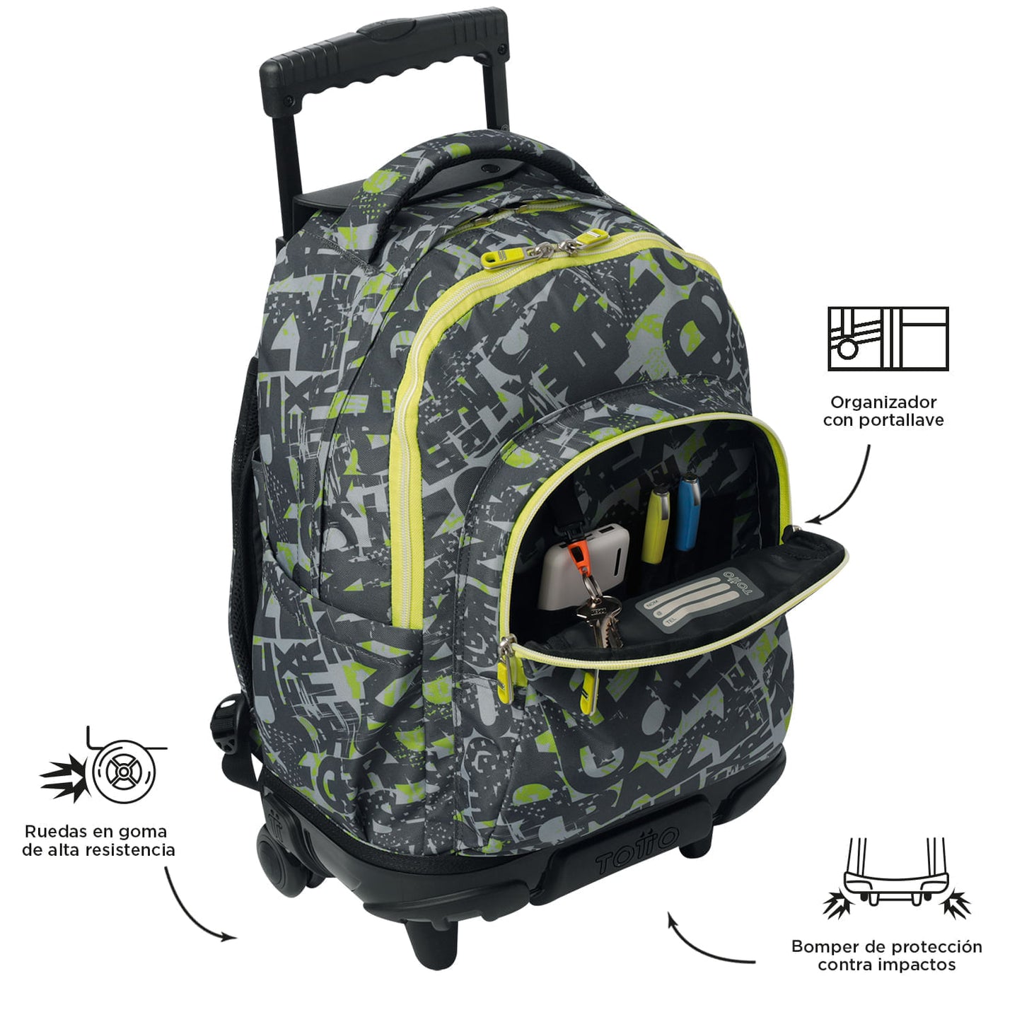 Morral con Ruedas Niño Porta PC 15.4" Renglones Gris