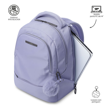 Mochila executiva feminina Adelaide 2 2.0 com compartimento para laptop de 14" - Roxa