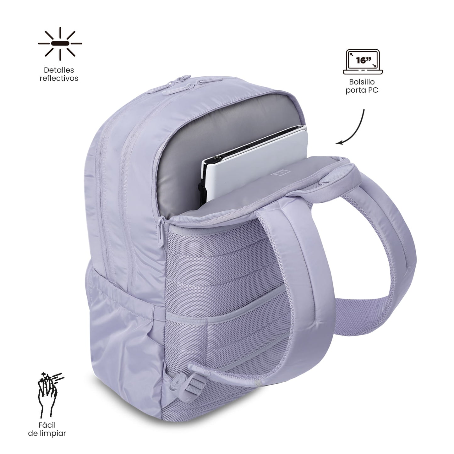 Mochila feminina roxa para laptop Campus, para PC de 16".