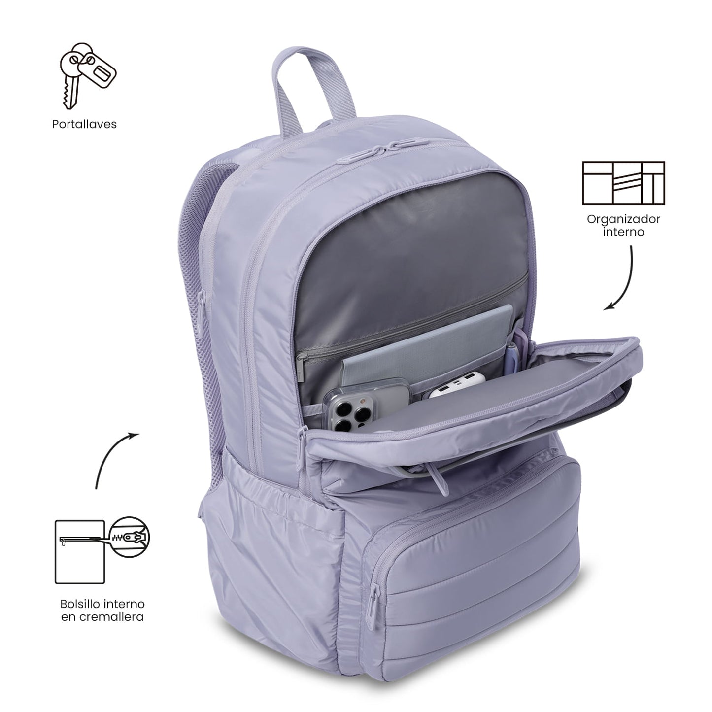 Mochila feminina roxa para laptop Campus, para PC de 16".