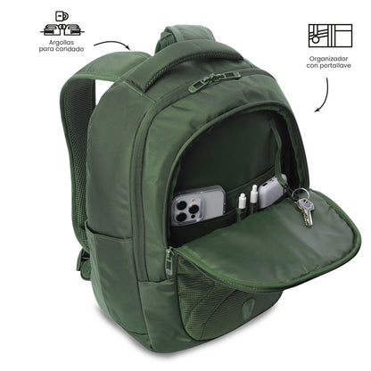 Mochila executiva para PC de 14" com codec L1 2.0, verde, masculina.