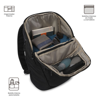 Mochila executiva masculina Daytona para laptop de 16", preta.